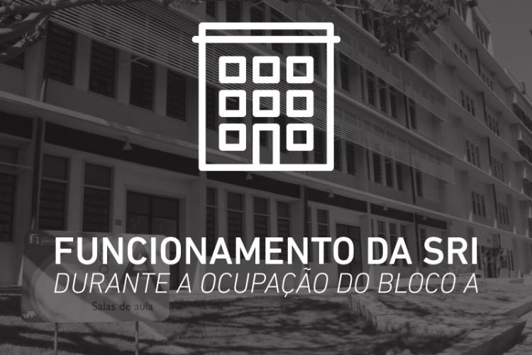 Montagem de imagem do Bloco A do Campus Gragoatá com ícone de prédio e frase 