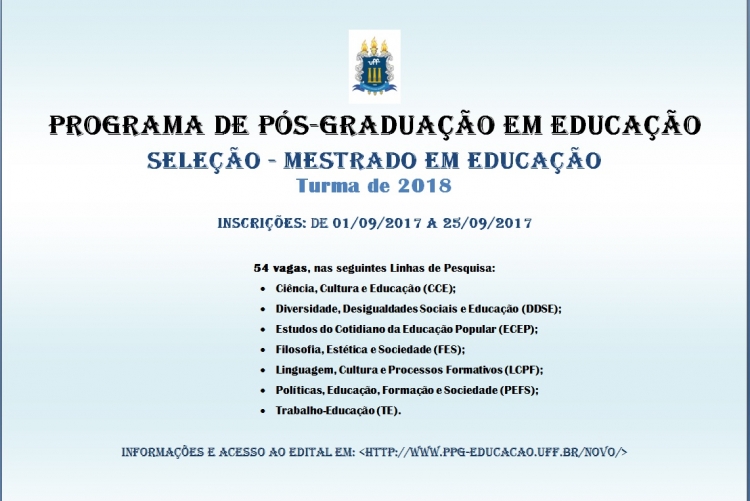 Seleção para o Curso de Mestrado em Educação  - Turma de 2018
