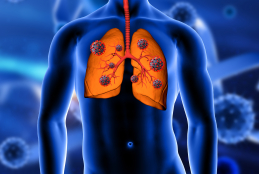#PraTodosVerem: Imagem representativa em fundo azul de um corpo humano com destaque para o pulmão. 