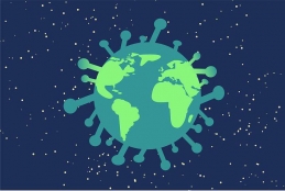 Imagem gráfica do planeta Terra em forma de vírus